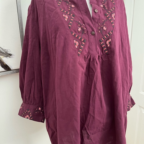 NWT Women's Bishop 3/4 Sleeve Plum Passion Embroidered Blouse - Knox Rose™ - Picture 7 of 11